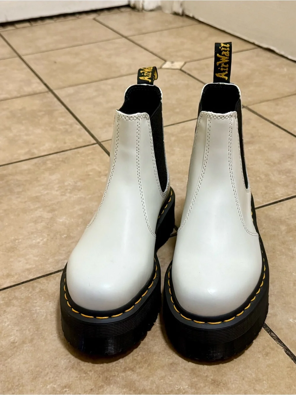 Women’s White Chelsea Boots with Chunky Sole